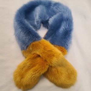 Blue and Yellow Faux Fur Scarf